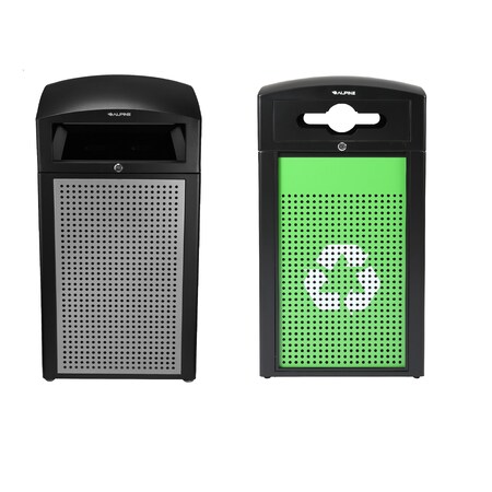 Alpine Industries 80 Gal. All-Weather Outdoor Commercial Galvanized Steel Trash Can and Recycling Bin Combo Station ALP471-40-SILGC-MK